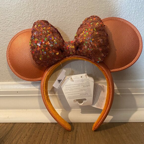 Disney Park Loungefly Minnie Mouse Sequined Mini Backpack + Ears Peach Punch - Picture 10 of 11